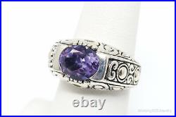 Vintage Designer Art Deco Large Amethyst Sterling Silver Ring SZ 6.75