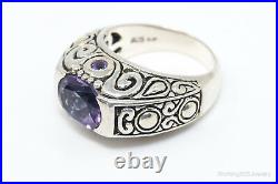 Vintage Designer Art Deco Large Amethyst Sterling Silver Ring SZ 6.75