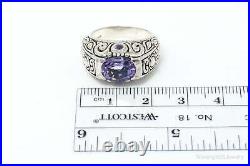 Vintage Designer Art Deco Large Amethyst Sterling Silver Ring SZ 6.75