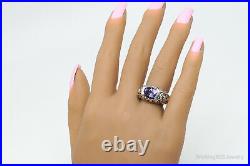 Vintage Designer Art Deco Large Amethyst Sterling Silver Ring SZ 6.75