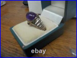 Vintage Designer Art Deco Sterling Silver Cabochon Genuine Amethyst Ring