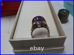 Vintage Designer Art Deco Sterling Silver Cabochon Genuine Amethyst Ring