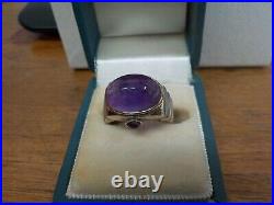 Vintage Designer Art Deco Sterling Silver Cabochon Genuine Amethyst Ring