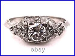 Vintage Diamond Engagement Ring. 65ct Platinum Cushion Cut Antique Art Deco
