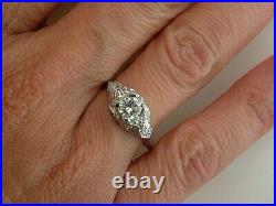 Vintage Diamond Engagement Ring. 65ct Platinum Cushion Cut Antique Art Deco