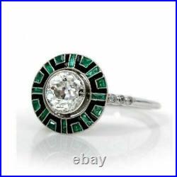 Vintage Emerald Ring Art Deco Ring 2Ct Simulated Diamond 14K White Gold Plated