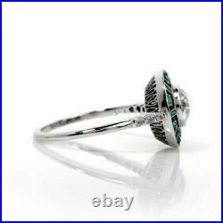 Vintage Emerald Ring Art Deco Ring 2Ct Simulated Diamond 14K White Gold Plated