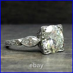 Vintage Engagement Ring Art Deco 3 Ct Round Diamond 14K White Gold Over Size J-T