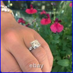 Vintage Engagement Ring Art Deco 3 Ct Round Diamond 14K White Gold Over Size J-T