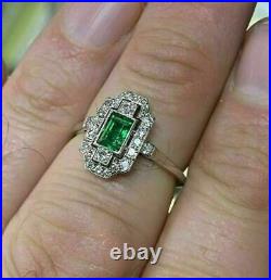 Vintage Engagement Wedding Antique Art Deco Ring 925 Sterling Silver 2Ct Emerald