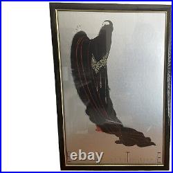 Vintage Erte Soiree Silver Foil Print Poster Framed Art Deco Styling