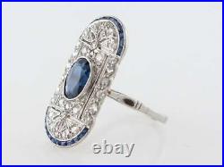 Vintage Filigree Cocktail CZ & Art Deco Sapphire Fine Ring in 925 Solid Silver