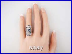 Vintage Filigree Cocktail CZ & Art Deco Sapphire Fine Ring in 925 Solid Silver