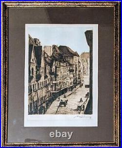 Vintage Framed Signed Lithograph Engraving By Max Brunning One Of A Kind