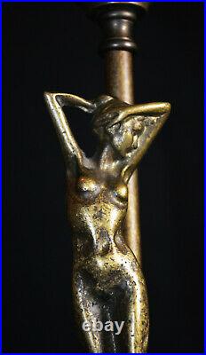 Vintage French 1940s art deco bronze figural lamp nude female Vienne shade