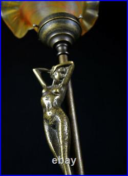 Vintage French 1940s art deco bronze figural lamp nude female Vienne shade