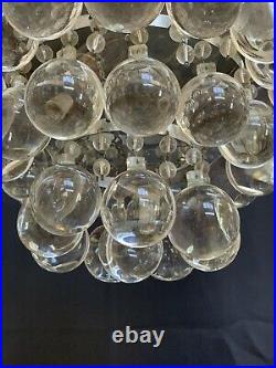 Vintage French Art Deco Brass Crystal Ball Wedding Cake Flush Mount Chandelier