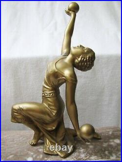 Vintage French Art Deco Lady Statue Marble Clock