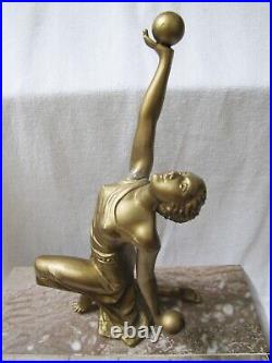 Vintage French Art Deco Lady Statue Marble Clock