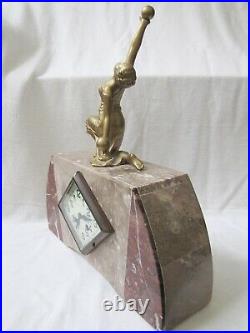 Vintage French Art Deco Lady Statue Marble Clock