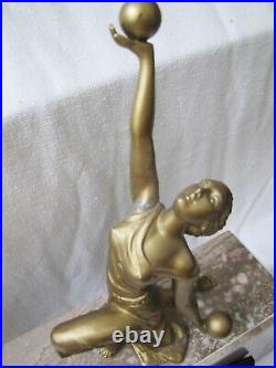 Vintage French Art Deco Lady Statue Marble Clock