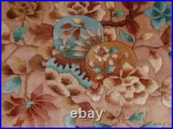 Vintage Hand Made Art Deco Chinese Oriental Beige Pink Wool Rug Carpet 345x305cm
