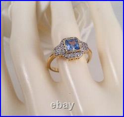 Vintage Jewellery Gold Ring Aquamarine White Sapphires Antique Deco Jewelry
