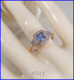 Vintage Jewellery Gold Ring Aquamarine White Sapphires Antique Deco Jewelry