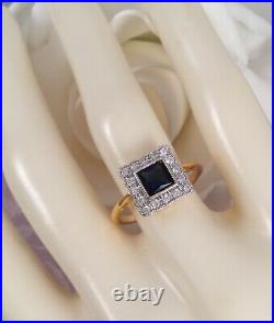 Vintage Jewellery Gold Ring Blue White Sapphires Antique Deco Jewelry size 6