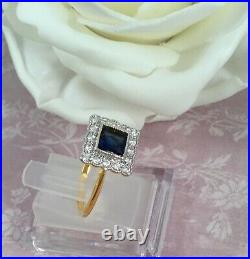 Vintage Jewellery Gold Ring Blue White Sapphires Antique Deco Jewelry size 6