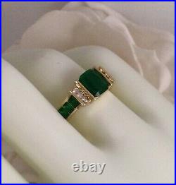 Vintage Jewellery Gold Ring Emerald and White Sapphires Antique Deco Jewelry O
