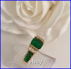 Vintage Jewellery Gold Ring Emerald and White Sapphires Antique Deco Jewelry O