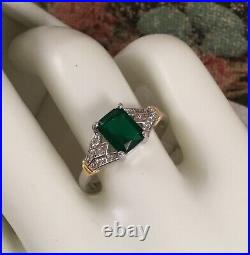 Vintage Jewellery Silver Gold Ring Emerald White Sapphires Antique Deco Jewelry
