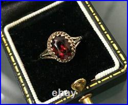 Vintage Jewelry Art Deco Ring 3Ct Oval Simulated Garnet Yellow Gold Plated