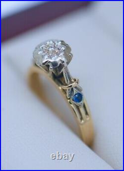 Vintage Jewelry Gold Ring Natural Diamonds Blue Sapphires Art Deco Jewellery L
