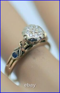 Vintage Jewelry Gold Ring Natural Diamonds Blue Sapphires Art Deco Jewellery L