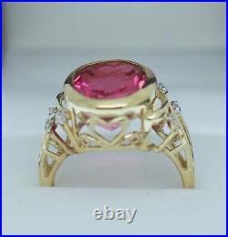 Vintage Jewelry Gold Ring Natural Diamonds & Rose Quartz Art Deco Jewellery R1/2