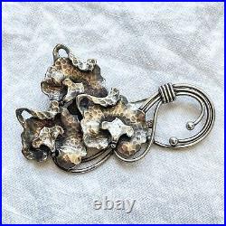 Vintage Large Silver Floral Brooch, Art Deco Repousse Hammered Silver Pin