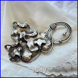 Vintage Large Silver Floral Brooch, Art Deco Repousse Hammered Silver Pin