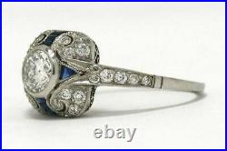 Vintage Milgrain Edging Art Deco Old Mine Ring 14K White Gold Over 1.4Ct Diamond