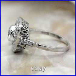 Vintage Milgrain Work Halo Diamond & Sapphire Art Deco Engagement Statement Ring