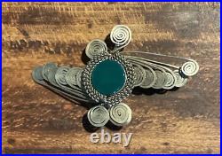 Vintage Pin Art Deco Green Stone, Metal