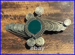 Vintage Pin Art Deco Green Stone, Metal