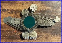 Vintage Pin Art Deco Green Stone, Metal