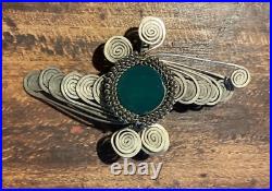 Vintage Pin Art Deco Green Stone, Metal