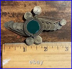 Vintage Pin Art Deco Green Stone, Metal