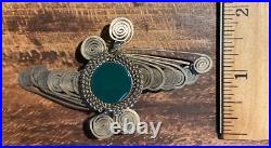 Vintage Pin Art Deco Green Stone, Metal