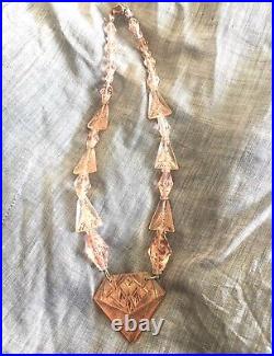 Vintage Pink Glass Art Deco Necklace Restrung No Chips VVPS