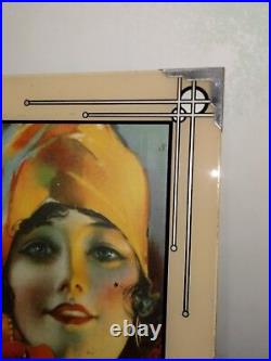 Vintage Print Glass Art Deco frame flapper woman Photoplay magazine cover