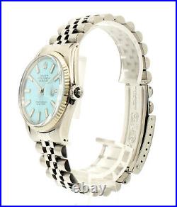 Vintage ROLEX Oyster Perpetual DateJust 36mm AQUA luminescent Dial Steel Watch